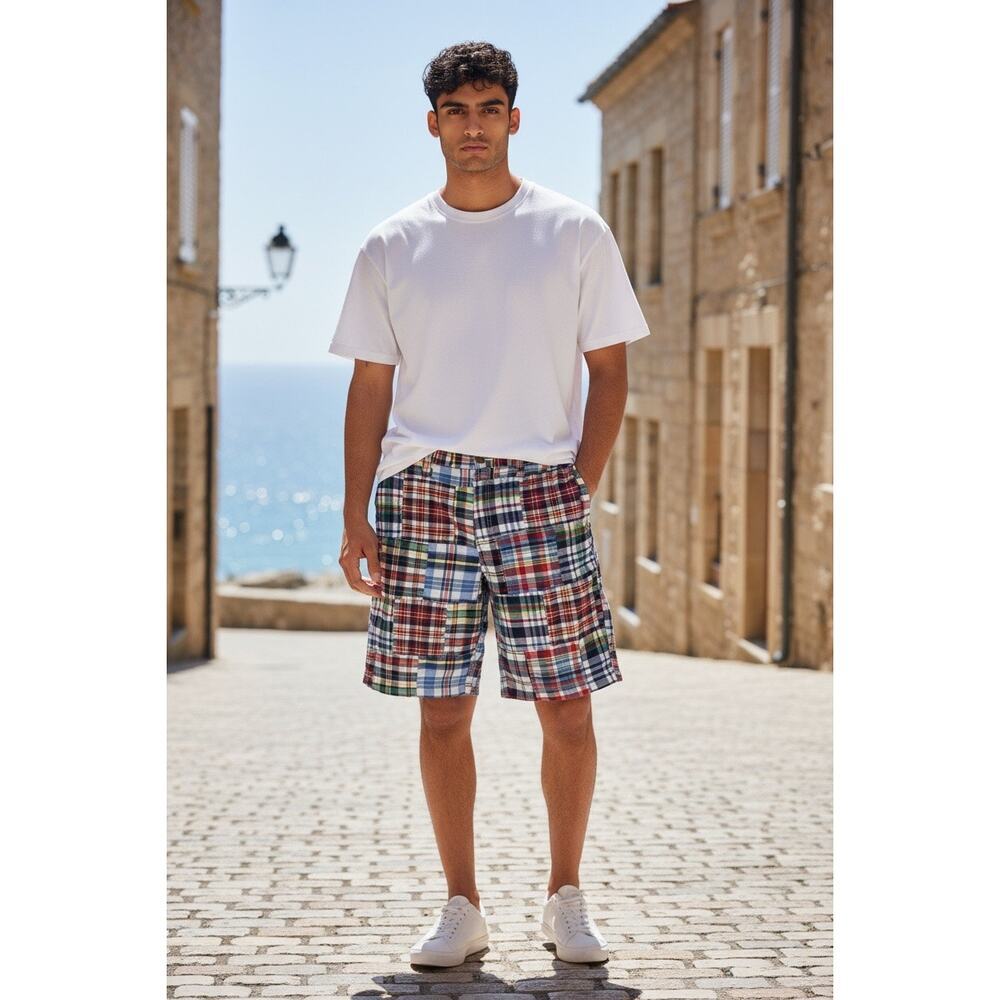 Old Navy Surplus Mens 34 Y2K Multicolor Patchwork Madras Plaid Shorts Cotton